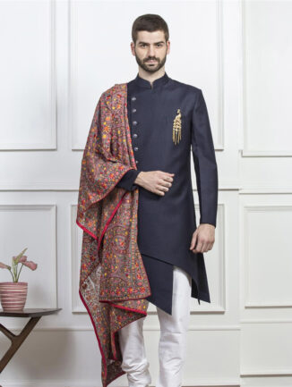 Dark Blue Indo Western With Dupatta For Men