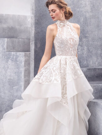 Pearled Lace And Tulle Halter Neck Wedding Gown