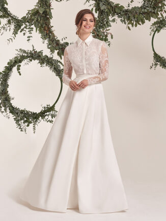 A-Line Satin Long Sleeve Wedding Dress With Lace